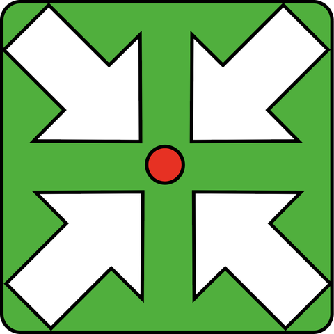 Meeting Point mark, four arrows meeting at a red dot