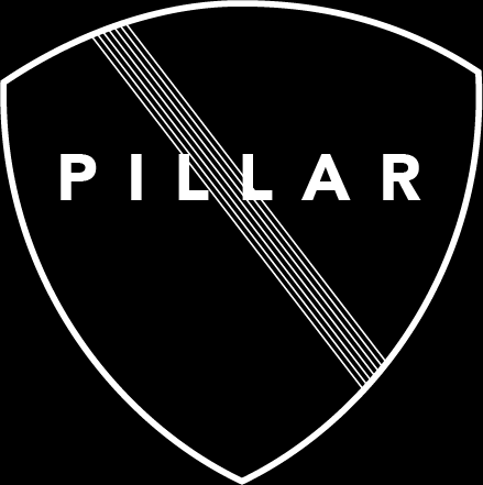 Pillar shield badge, white on black